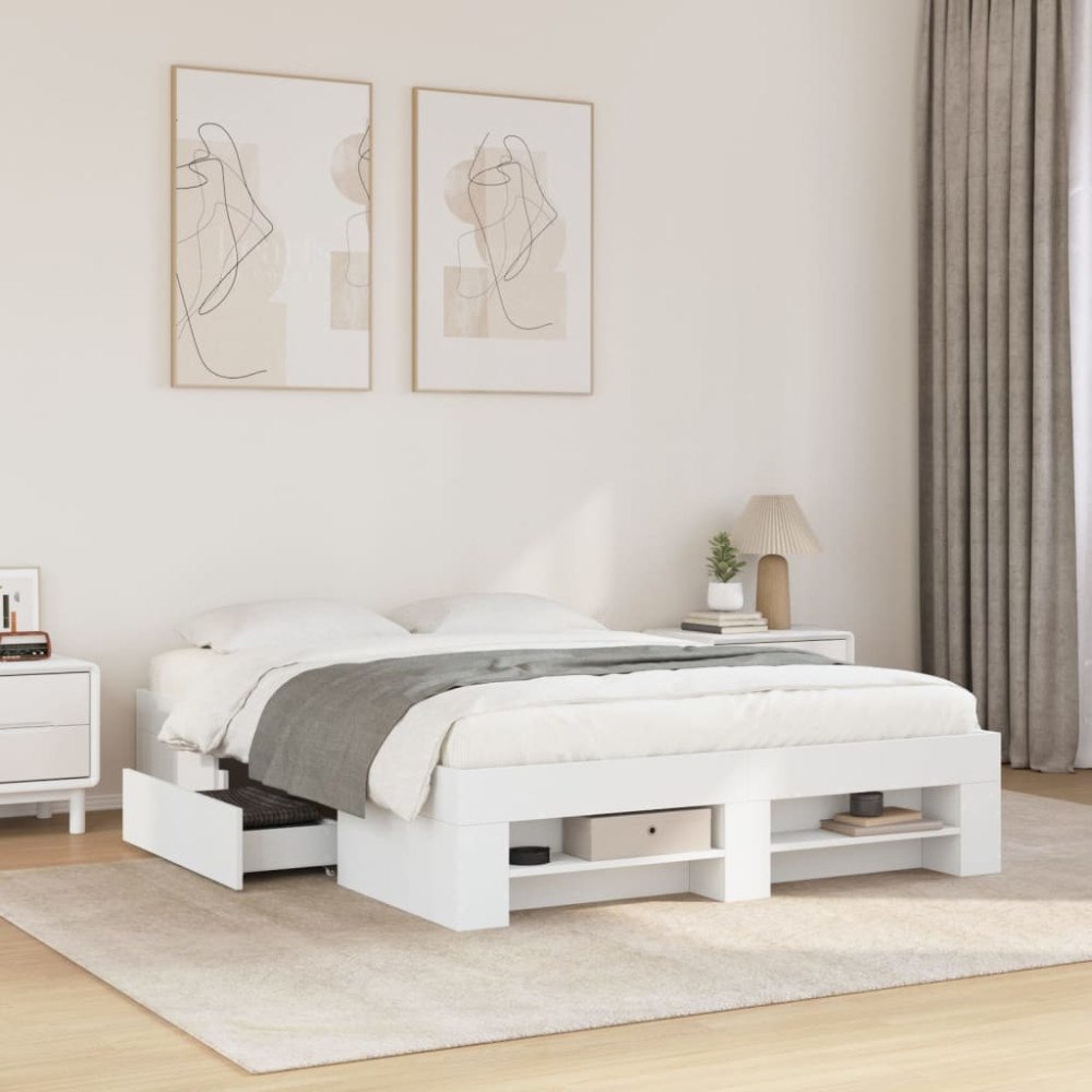 vidaXL Sängram vit 140x200 cm konstruerat trä