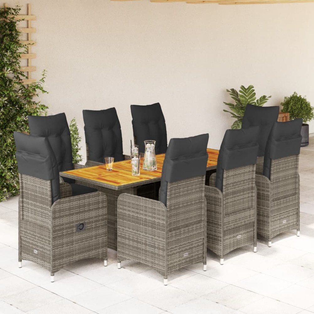 vidaXL Caféset med dynor 9 delar konstrotting grå