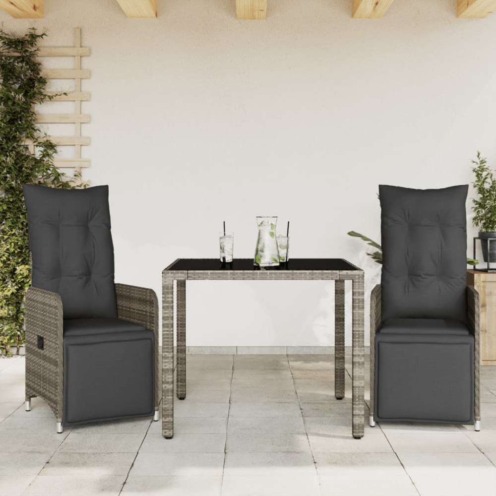 vidaXL Caféset med dynor 3 delar konstrotting grå