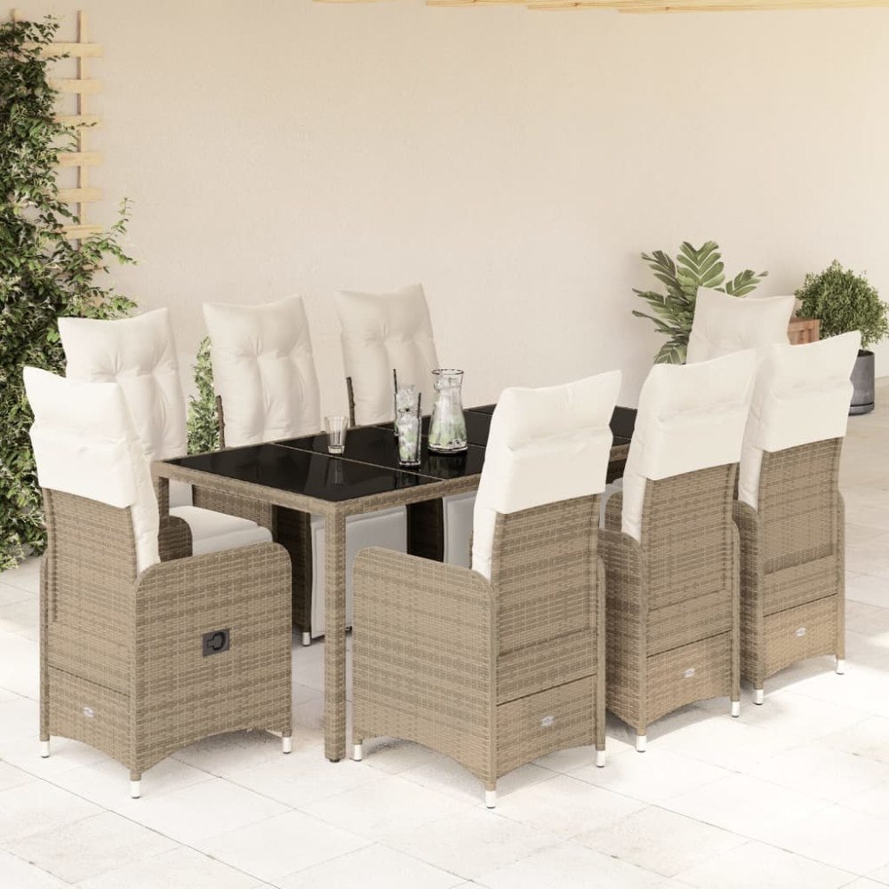vidaXL Caféset med dynor 9 delar konstrotting brun