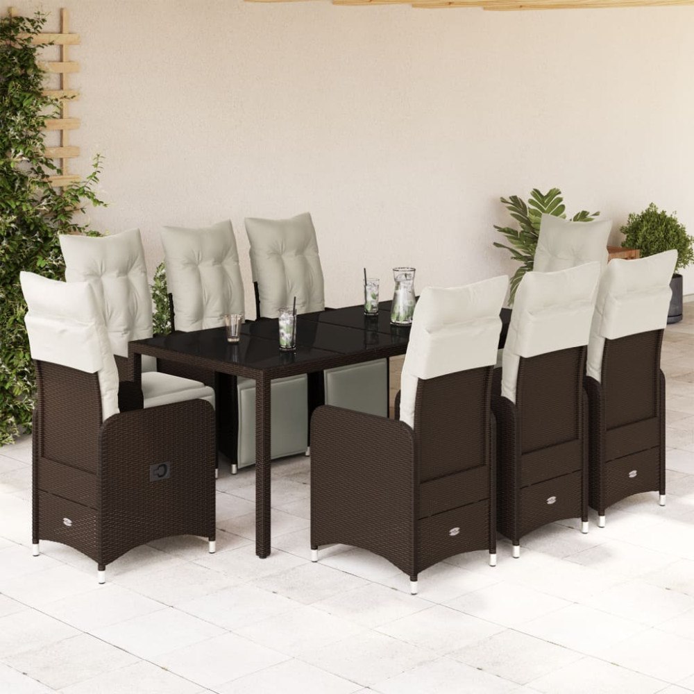 vidaXL Caféset med dynor 9 delar konstrotting brun