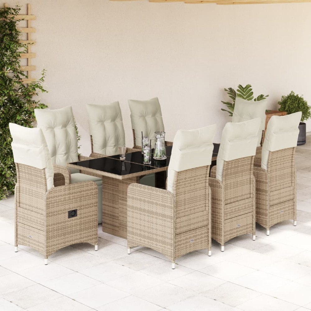 vidaXL Caféset med dynor 9 delar konstrotting brun