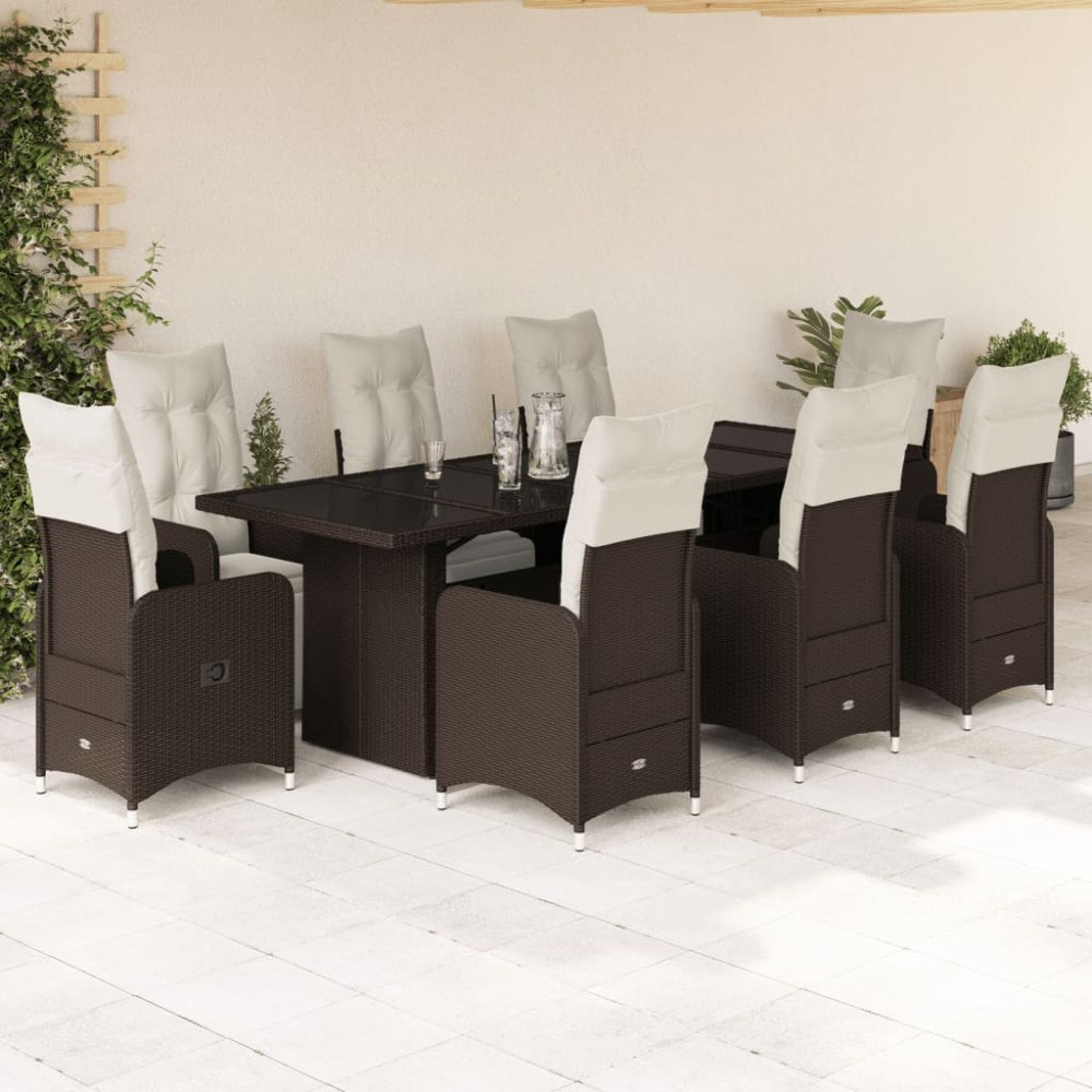 vidaXL Caféset med dynor 9 delar konstrotting brun