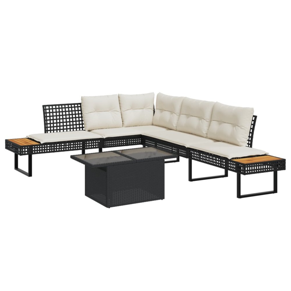 vidaXL Loungegrupp med dynor 2 delar svart konstrotting glas