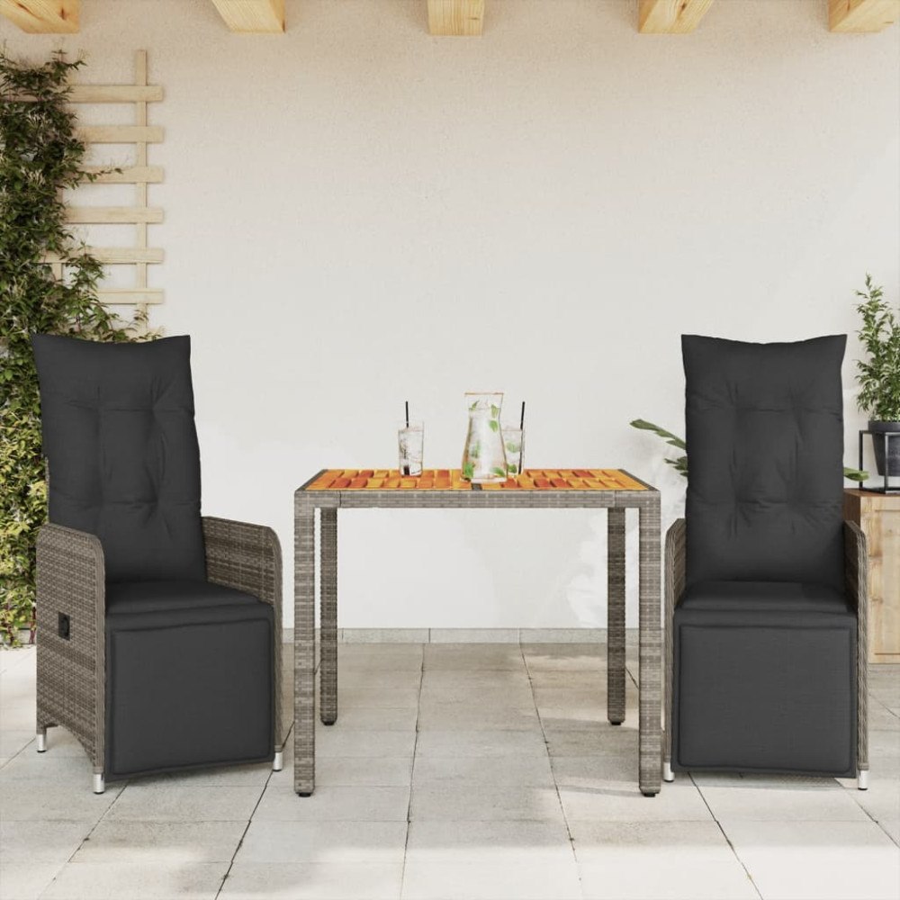 vidaXL Caféset med dynor 3 delar konstrotting grå