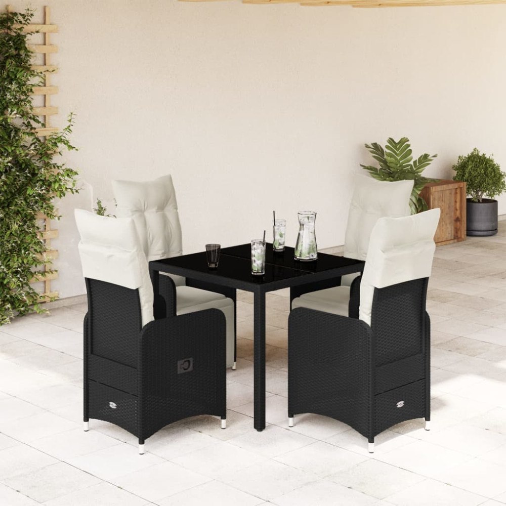 vidaXL Caféset med dynor 5 delar konstrotting svart