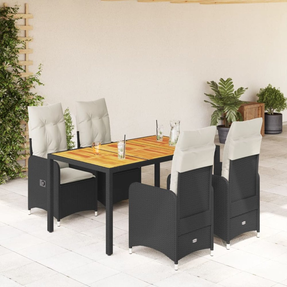 vidaXL Caféset med dynor 5 delar konstrotting svart