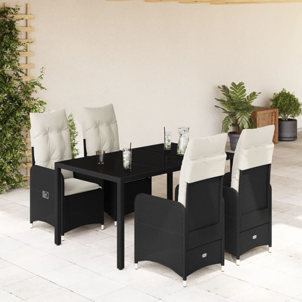 vidaXL Caféset med dynor 5 delar konstrotting svart