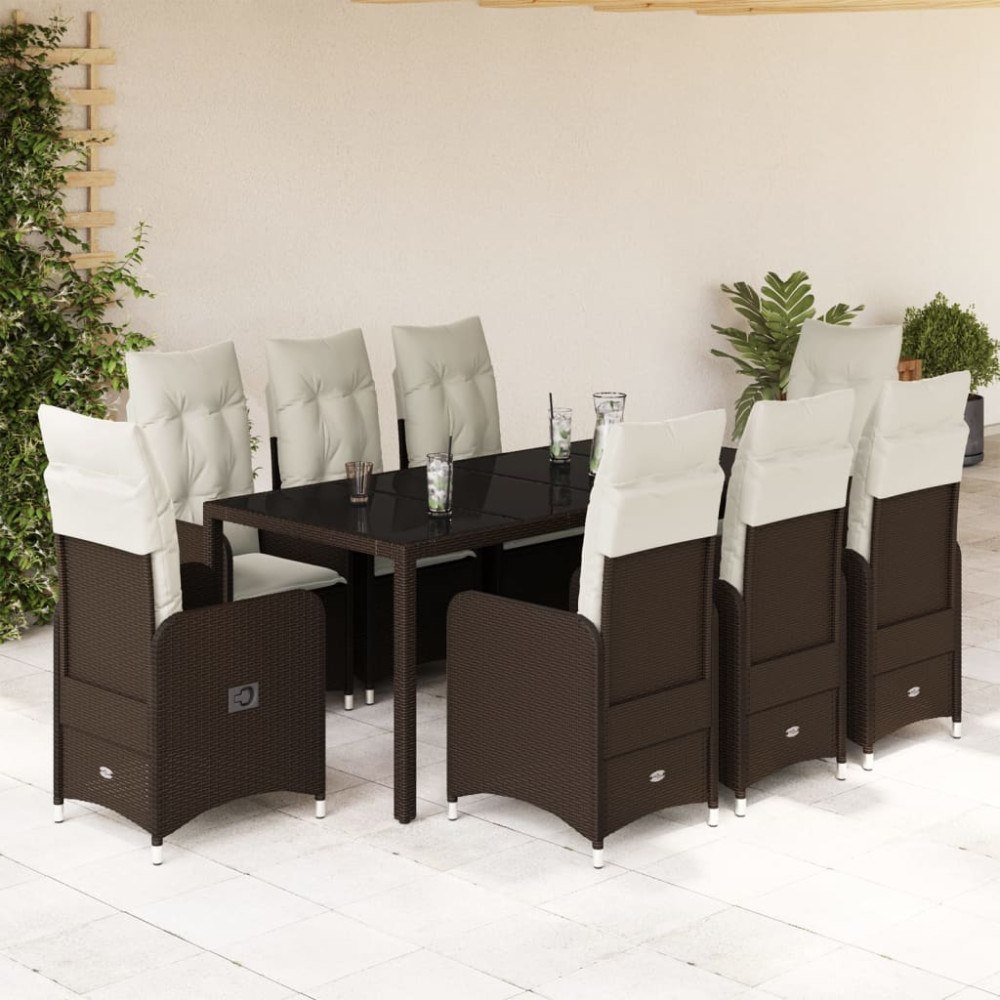 vidaXL Caféset med dynor 9 delar konstrotting brun