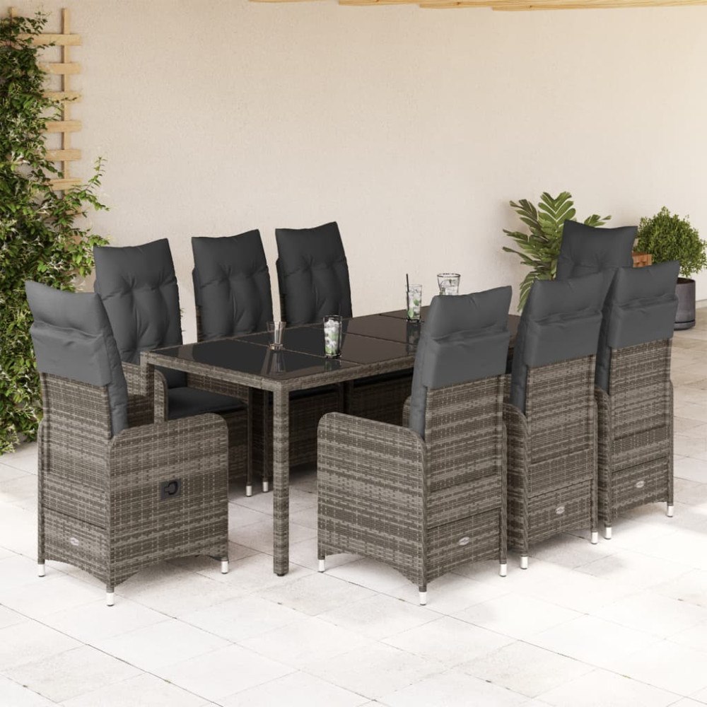 vidaXL Caféset med dynor 9 delar konstrotting grå
