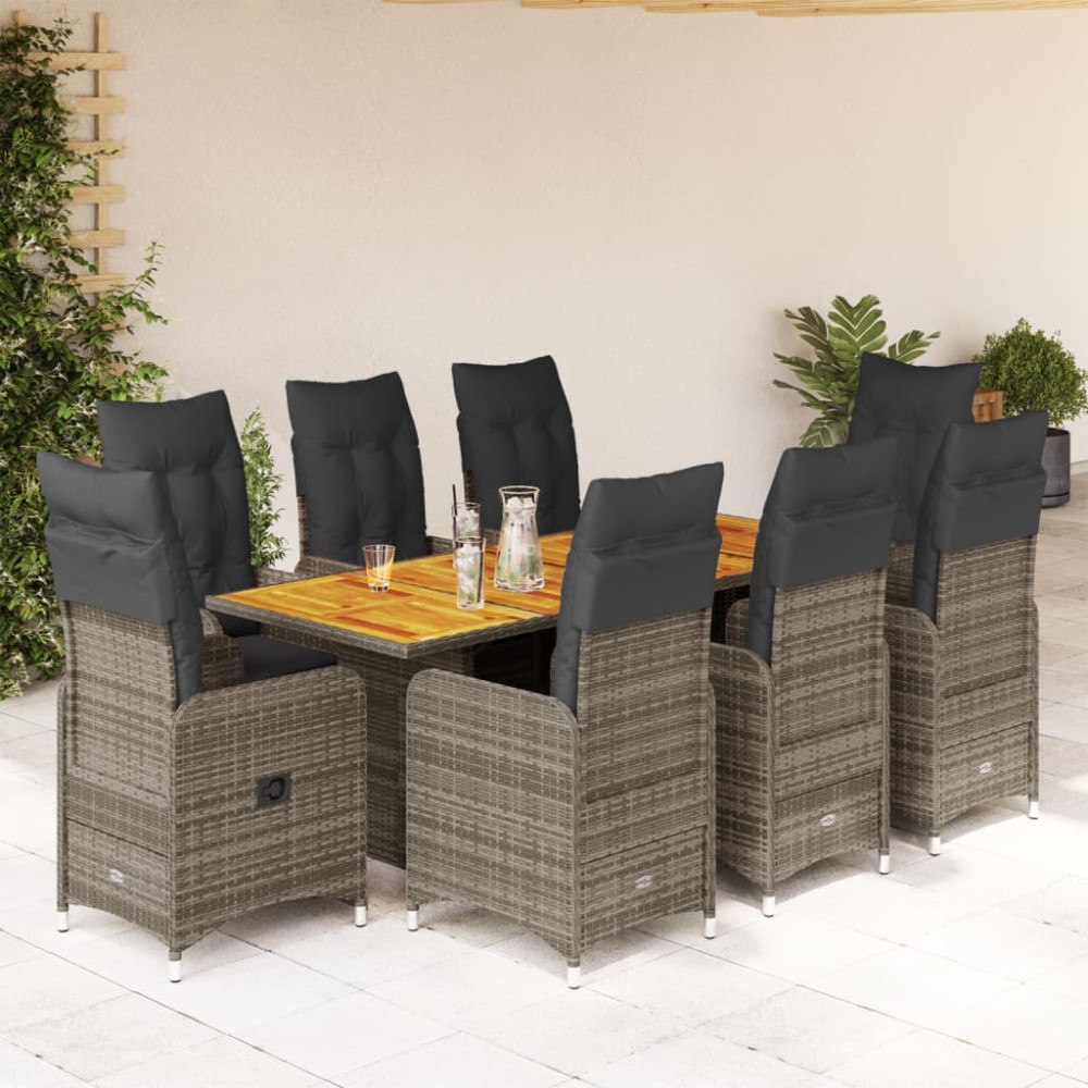 vidaXL Caféset med dynor 9 delar konstrotting grå