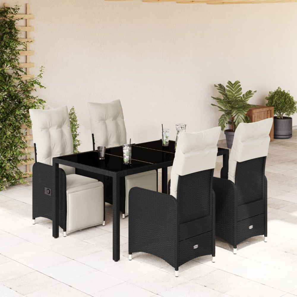 vidaXL Caféset med dynor 5 delar konstrotting svart