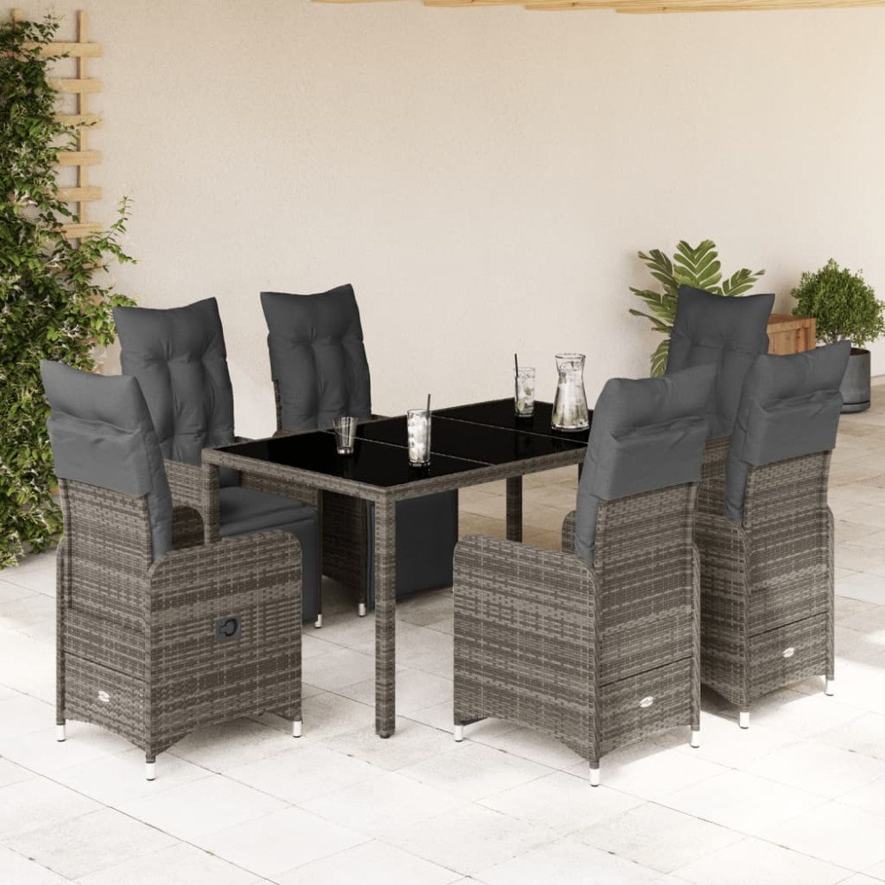 vidaXL Caféset med dynor 7 delar konstrotting grå