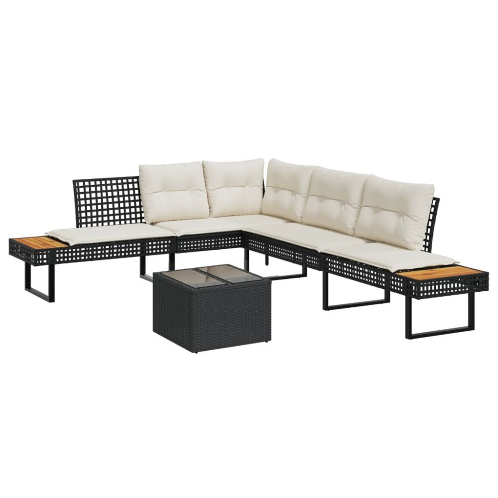 vidaXL Loungegrupp med dynor 2 delar svart konstrotting glas