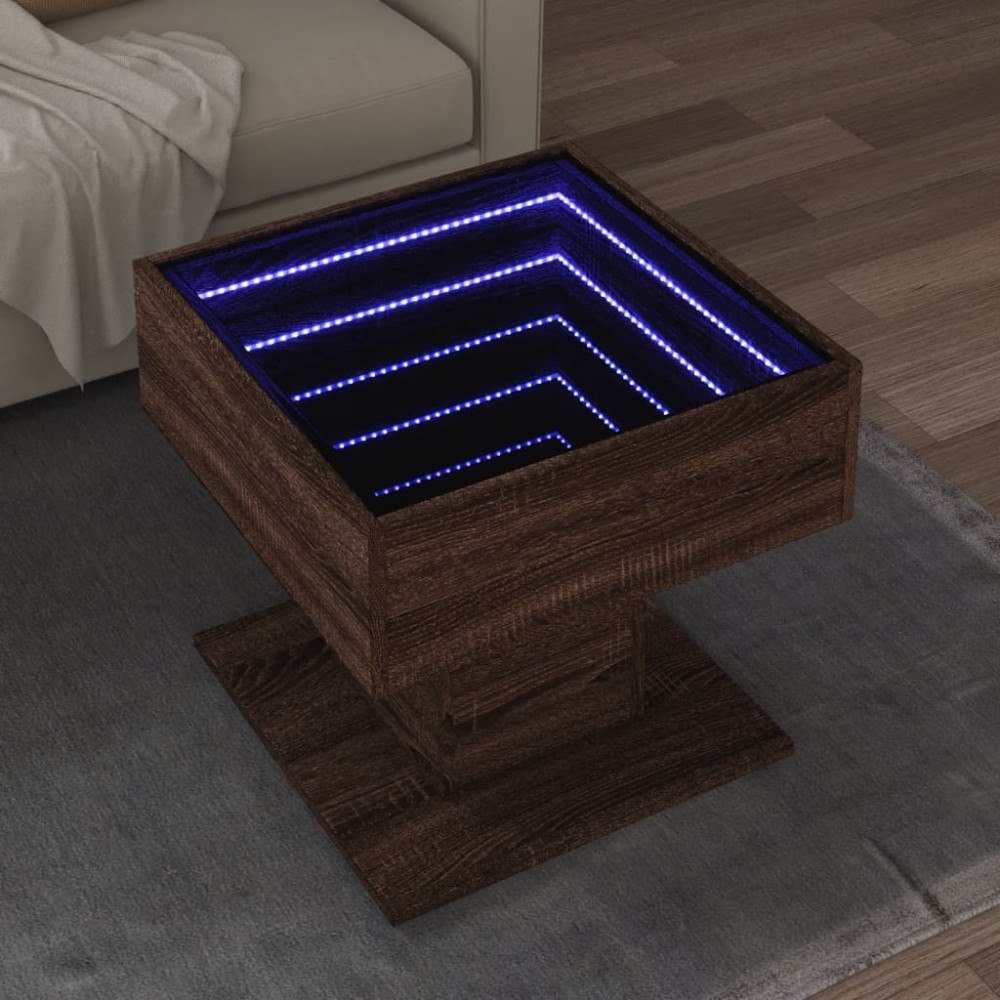vidaXL Soffbord med LEDs brun ek 50x50x45 cm konstruerat trä