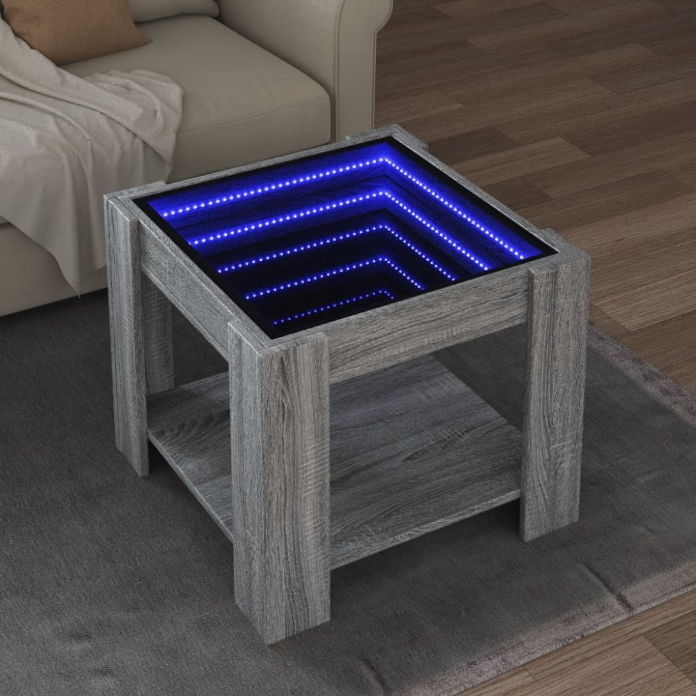 vidaXL Soffbord med LEDs grå sonoma 53x53x45 cm konstruerat trä