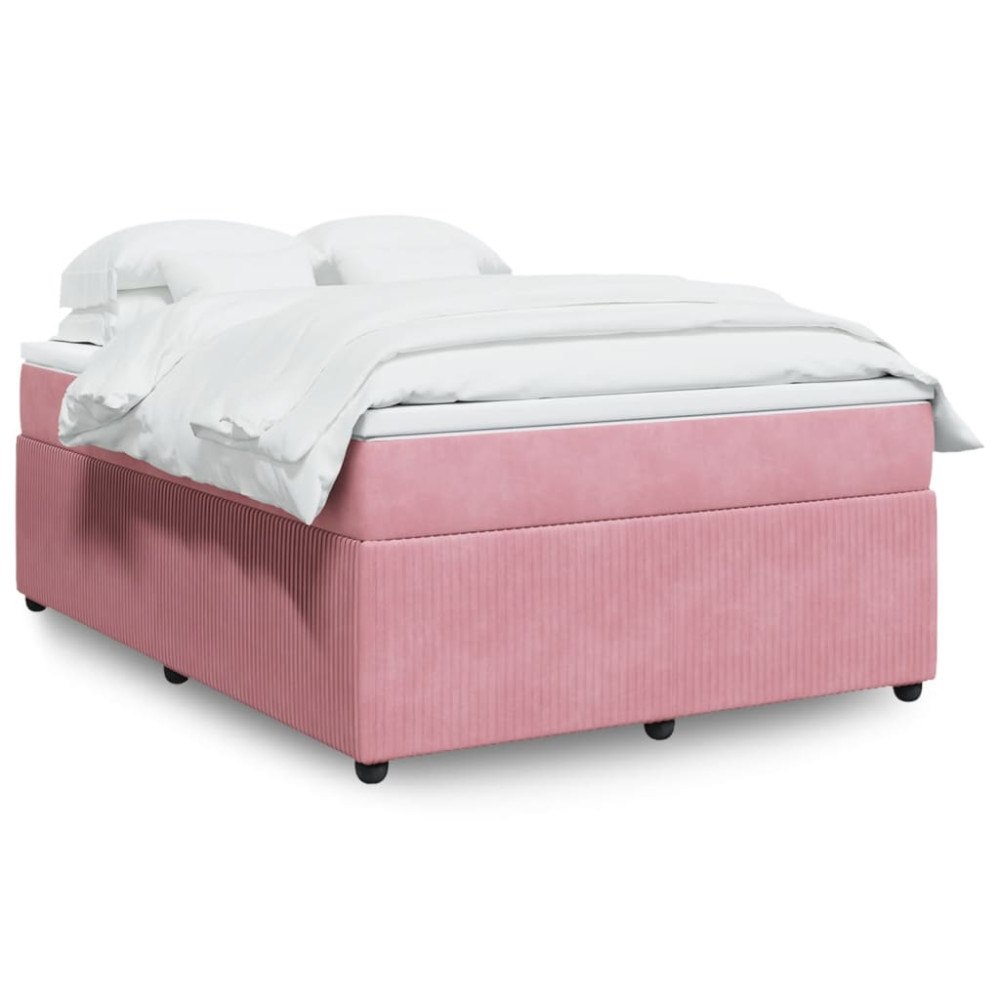 vidaXL Ramsäng med madrass rosa 140x190 cm sammet