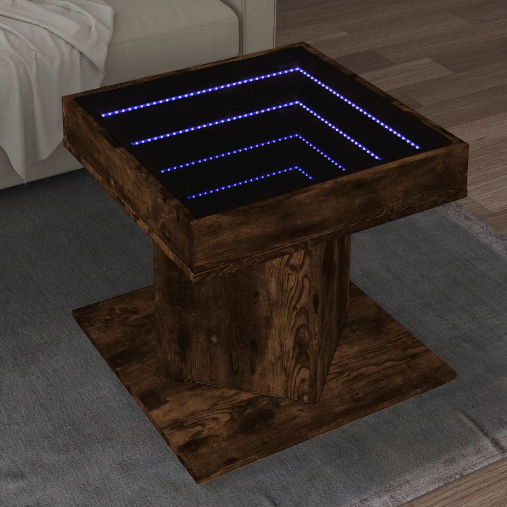 vidaXL Soffbord med LEDs rökfärgad ek 50x50x45 cm konstruerat trä