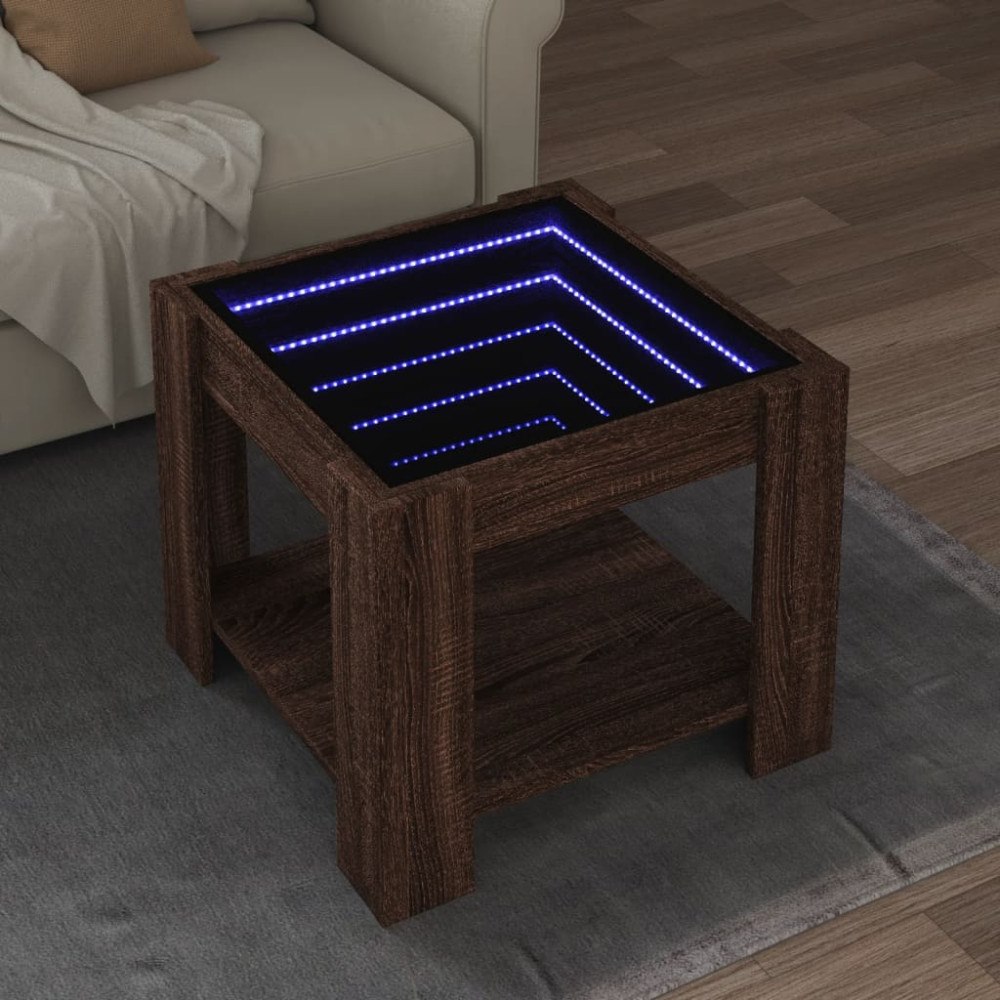 vidaXL Soffbord med LEDs brun ek 53x53x45 cm konstruerat trä