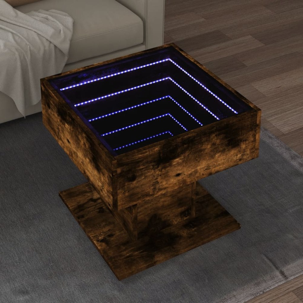vidaXL Soffbord med LEDs rökfärgad ek 50x50x45 cm konstruerat trä