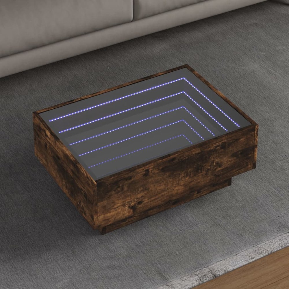 vidaXL Soffbord med LEDs rökfärgad ek 70x50x30 cm konstruerat trä