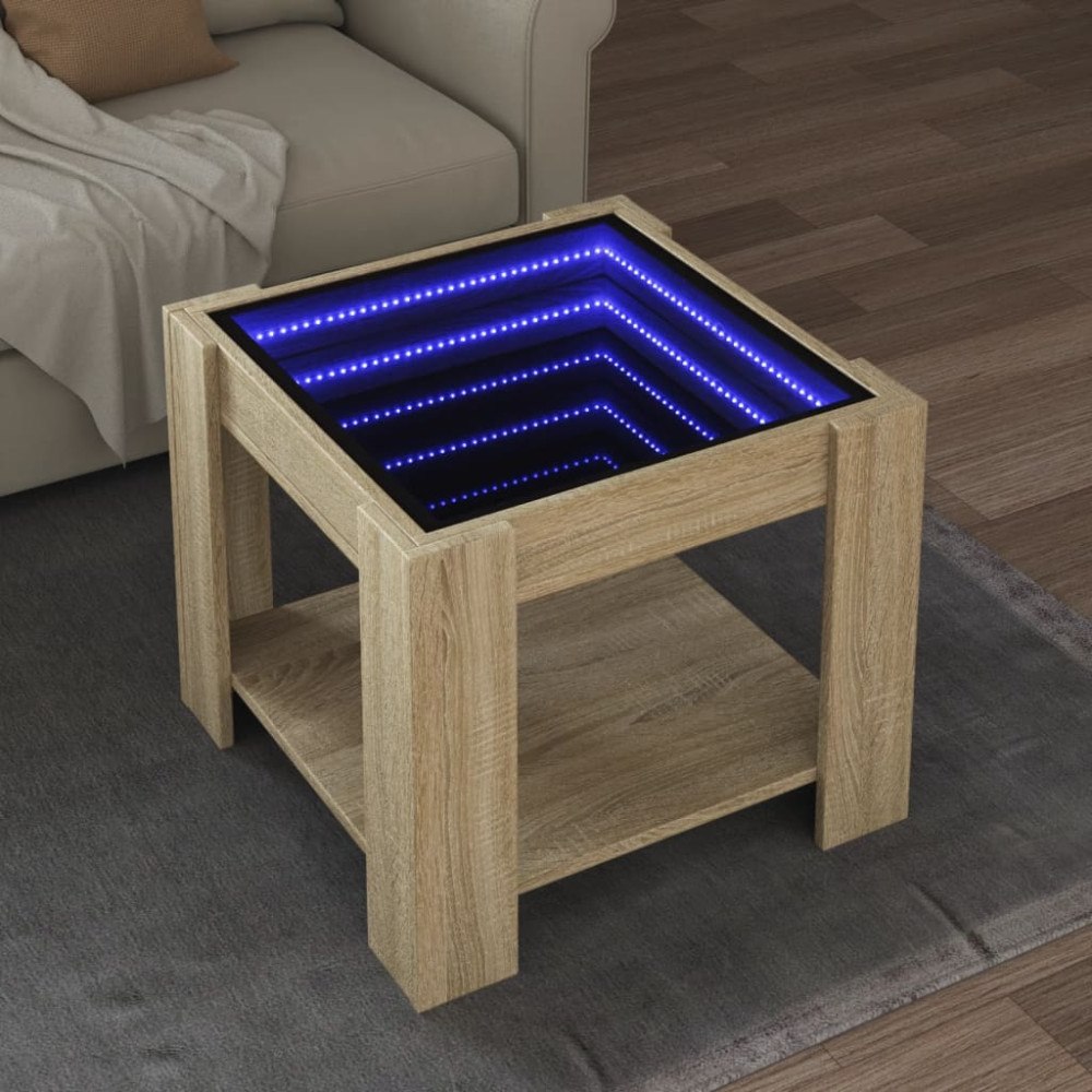 vidaXL Soffbord med LEDs sonoma-ek 53x53x45 cm konstruerat trä