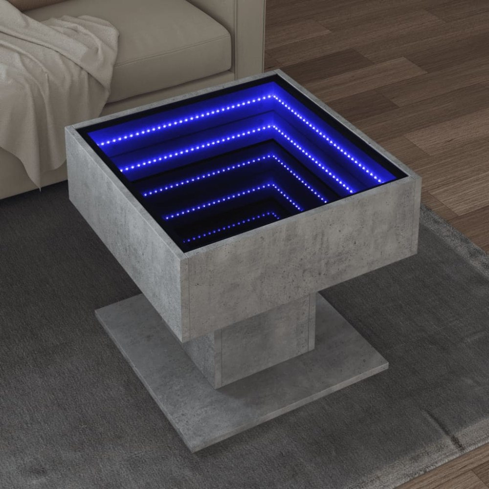vidaXL Soffbord med LEDs betonggrå 50x50x45 cm konstruerat trä