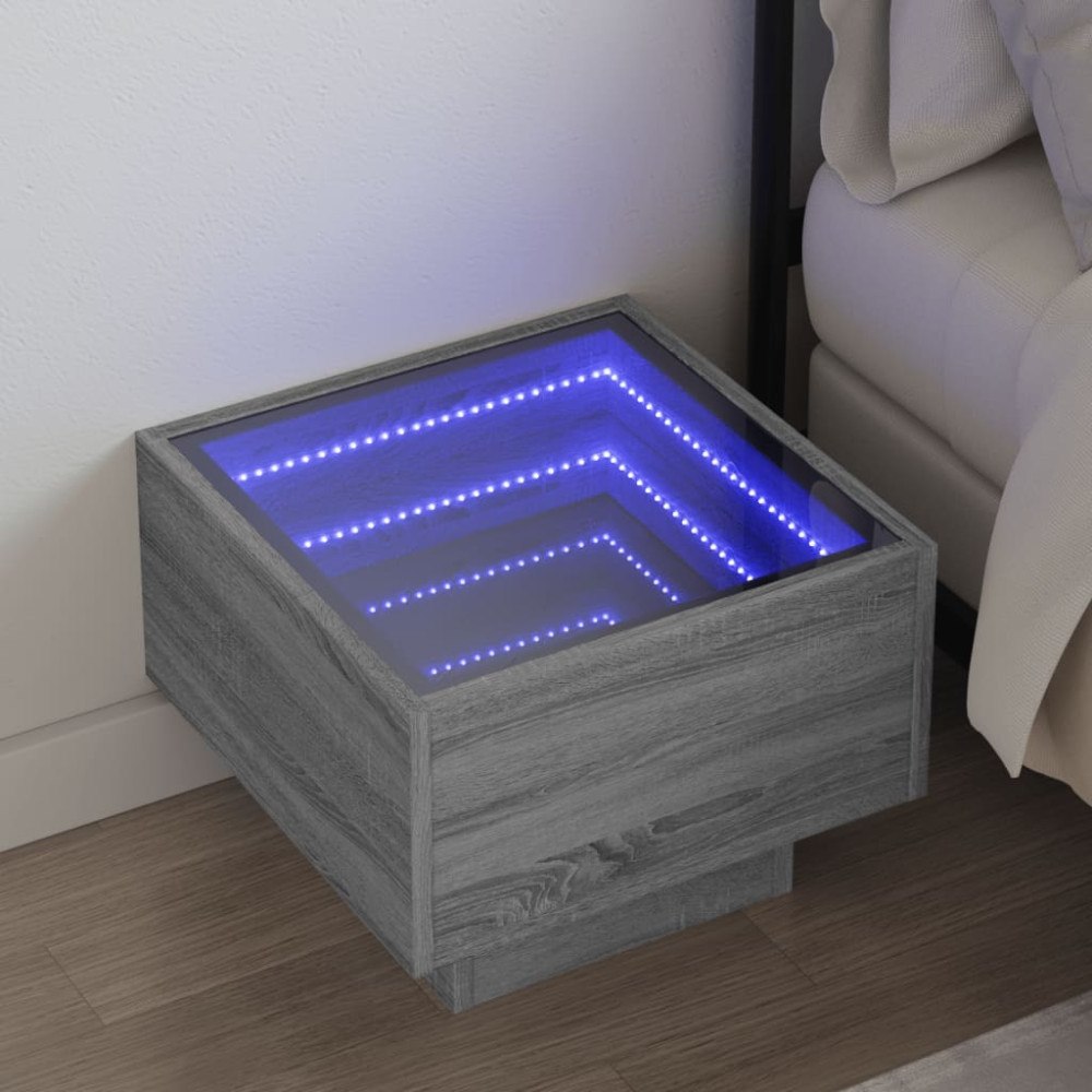 vidaXL Sängbord med Infinity LEDs grå sonoma 40x40x30 cm