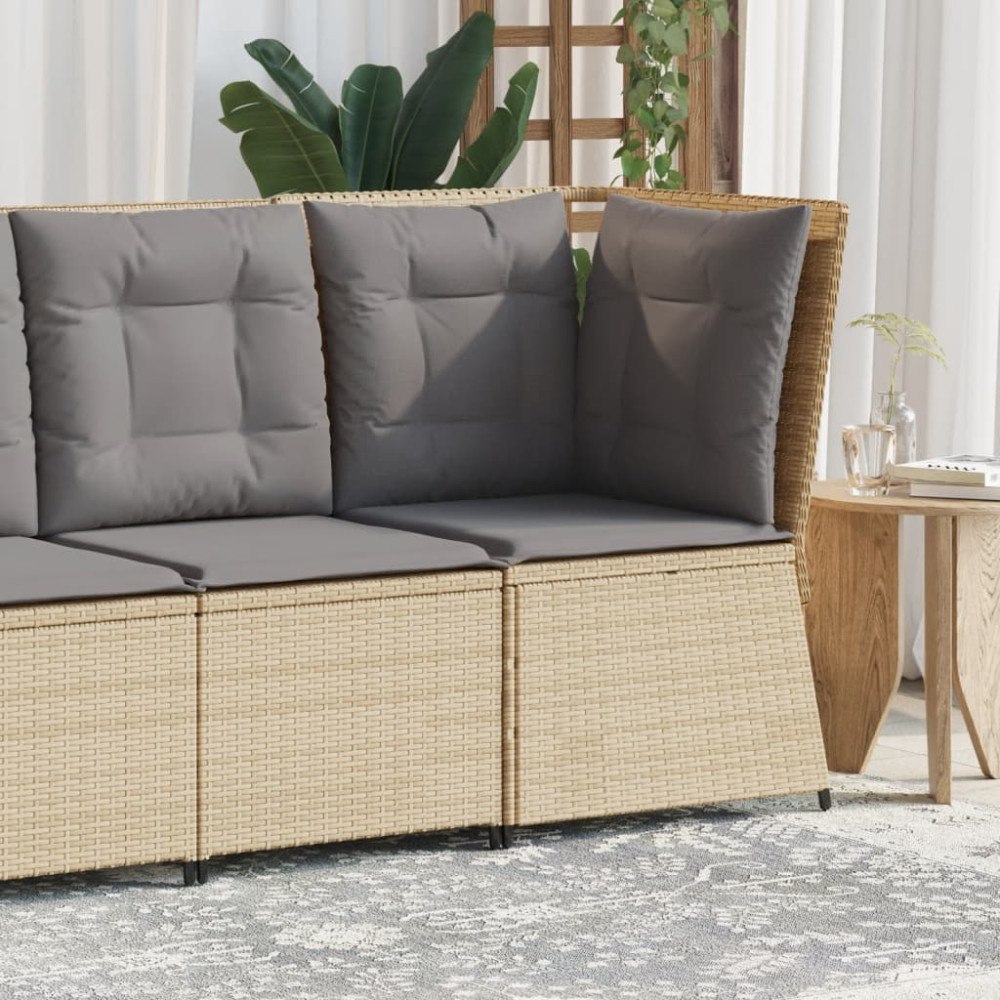 vidaXL Soffa hörnsektion för trädgården med dynor beige konstrotting