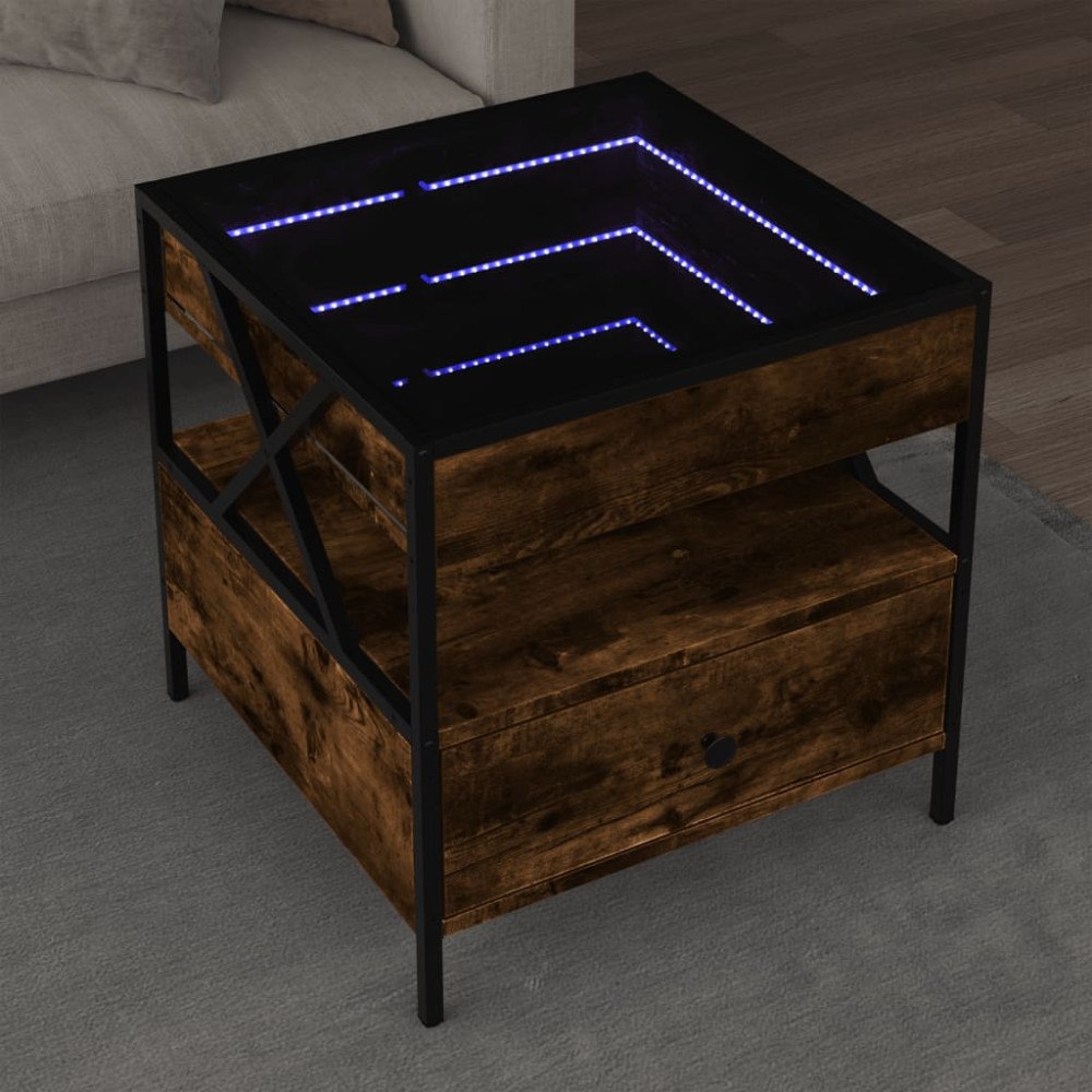 vidaXL Soffbord med Infinity LEDs rökfärgad ek 50x50x51 cm