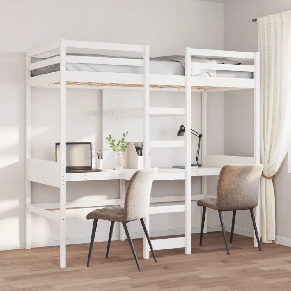 vidaXL Loftsäng utan madrass vit 75x190 cm massiv furu