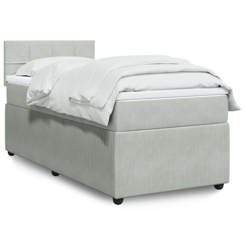 vidaXL Ramsäng med madrass ljusgrå 90x190 cm sammet