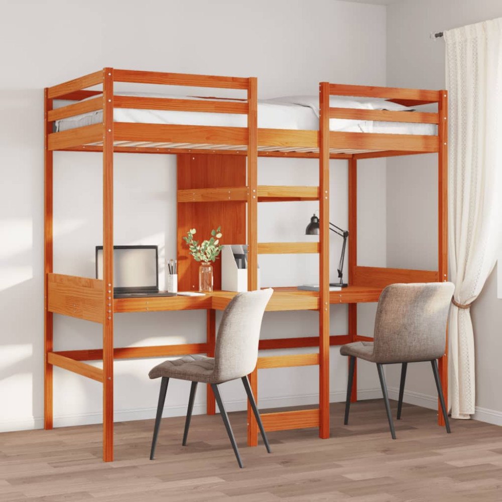 vidaXL Loftsäng utan madrass vaxbrun 90x190 cm massiv furu