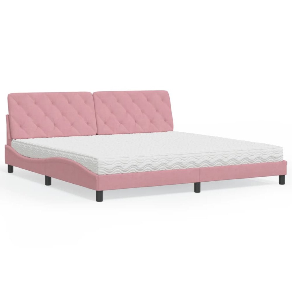 vidaXL Bed with Mattress Pink 200x200 cm Velvet