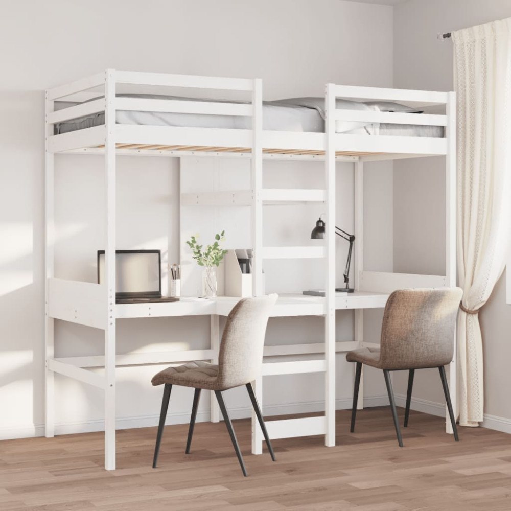 vidaXL Loftsäng utan madrass vit 90x190 cm massiv furu