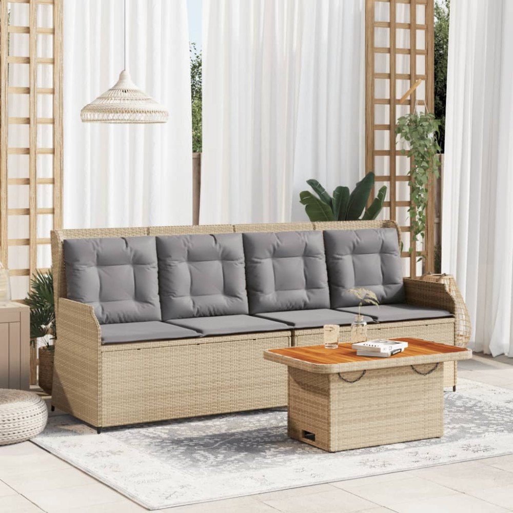 vidaXL Loungegrupp för trädgården med dynor 3 delar konstrotting beige