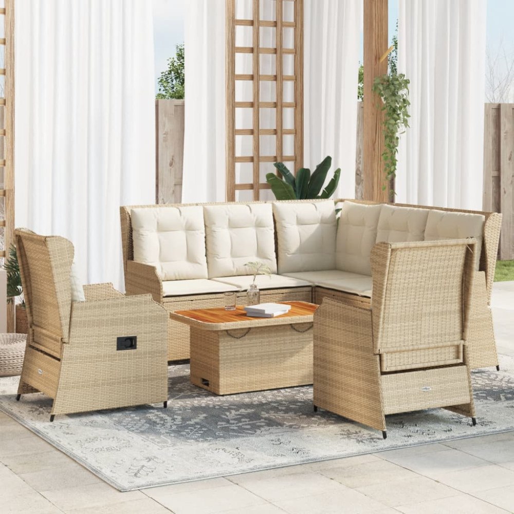 vidaXL Loungegrupp för trädgården med dynor 6 delar konstrotting beige
