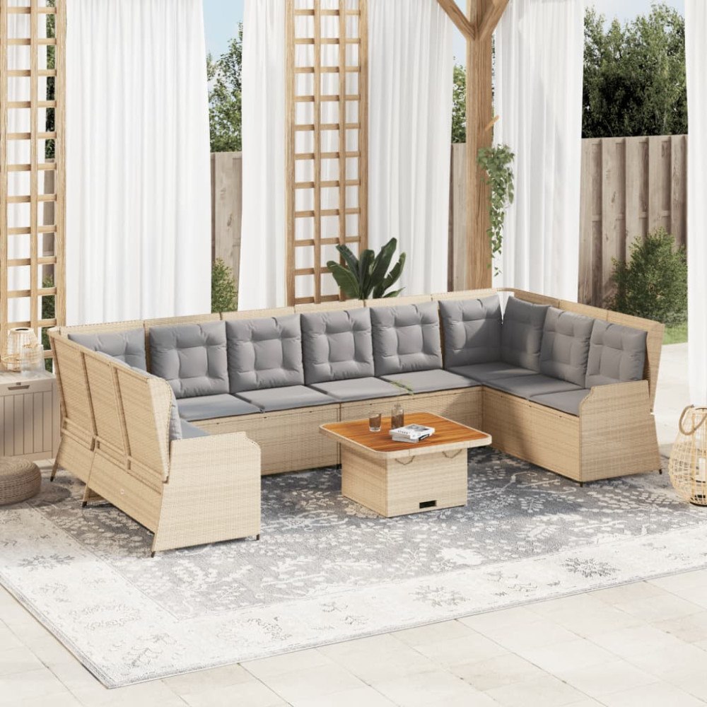 vidaXL Loungegrupp för trädgården med dynor 7 delar konstrotting beige