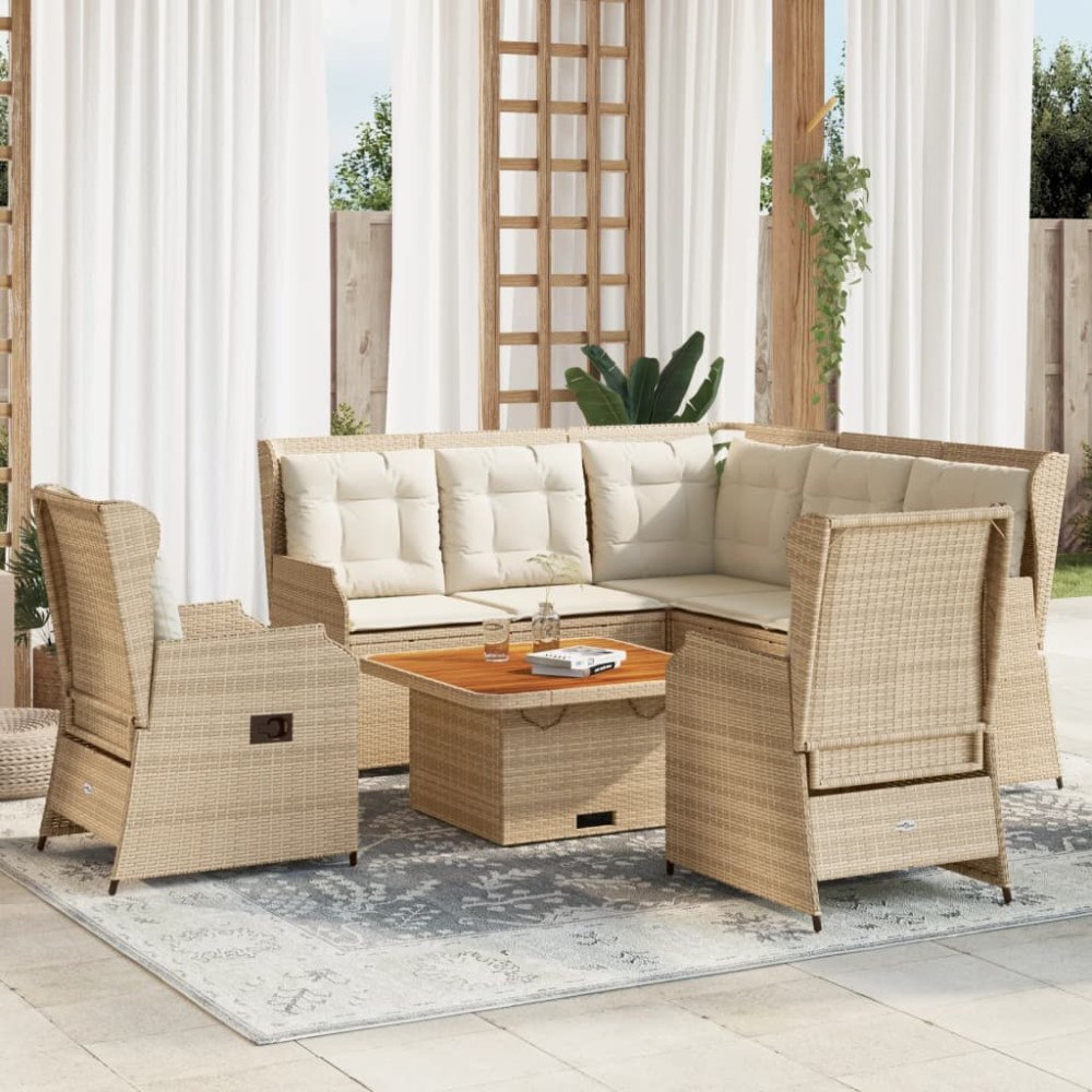 vidaXL Loungegrupp för trädgården med dynor 5 delar konstrotting beige
