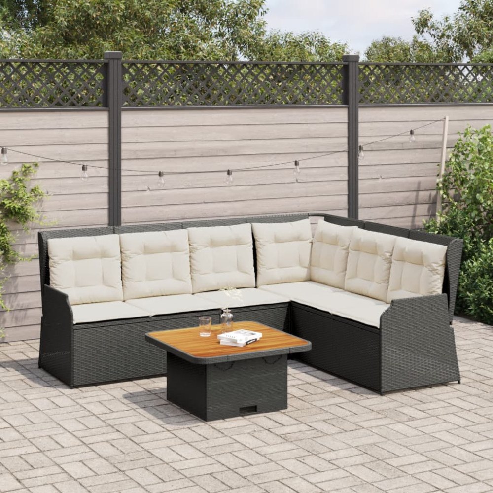 vidaXL Loungegrupp med dynor 5 delar konstrotting svart