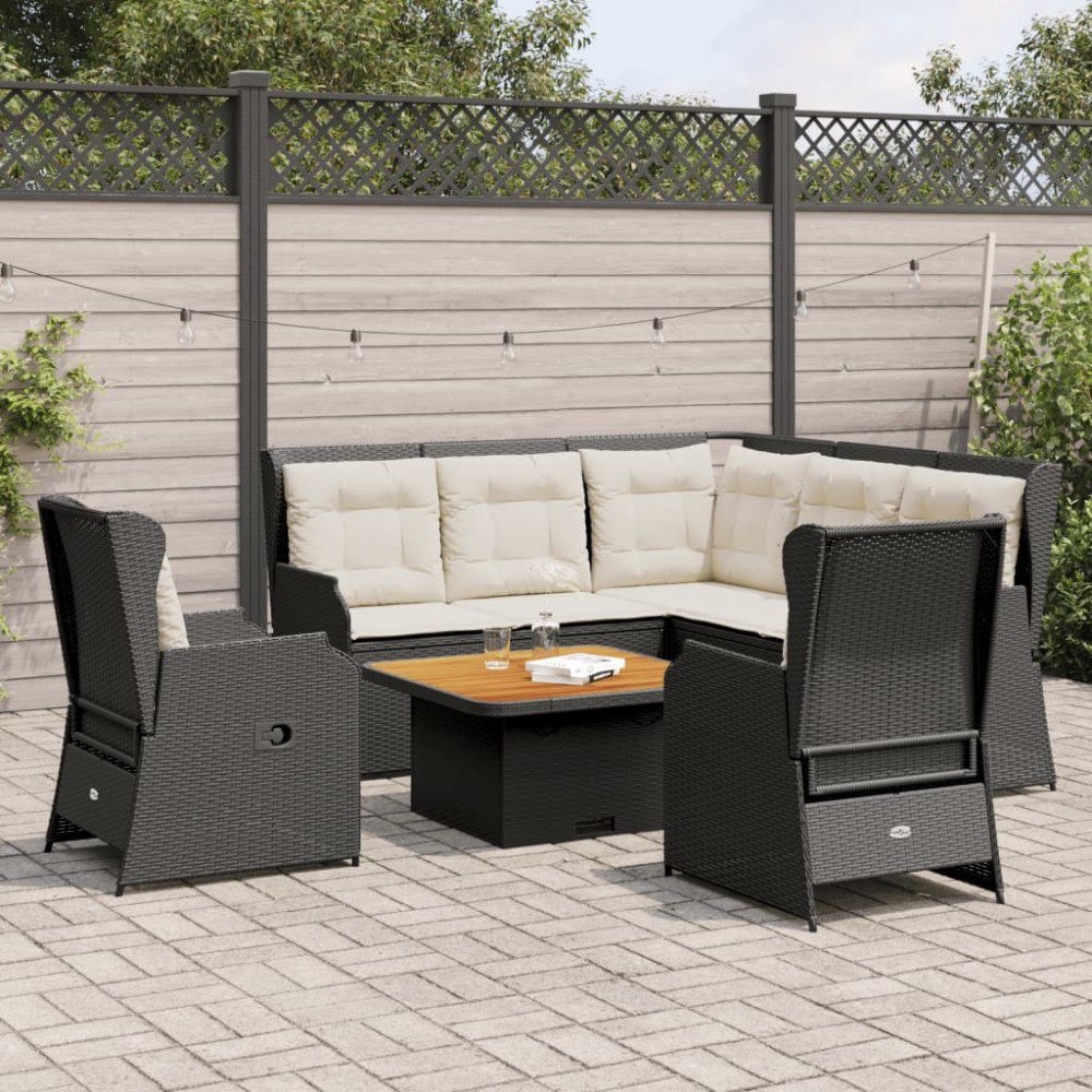 vidaXL Loungegrupp med dynor 6 delar svart konstrotting