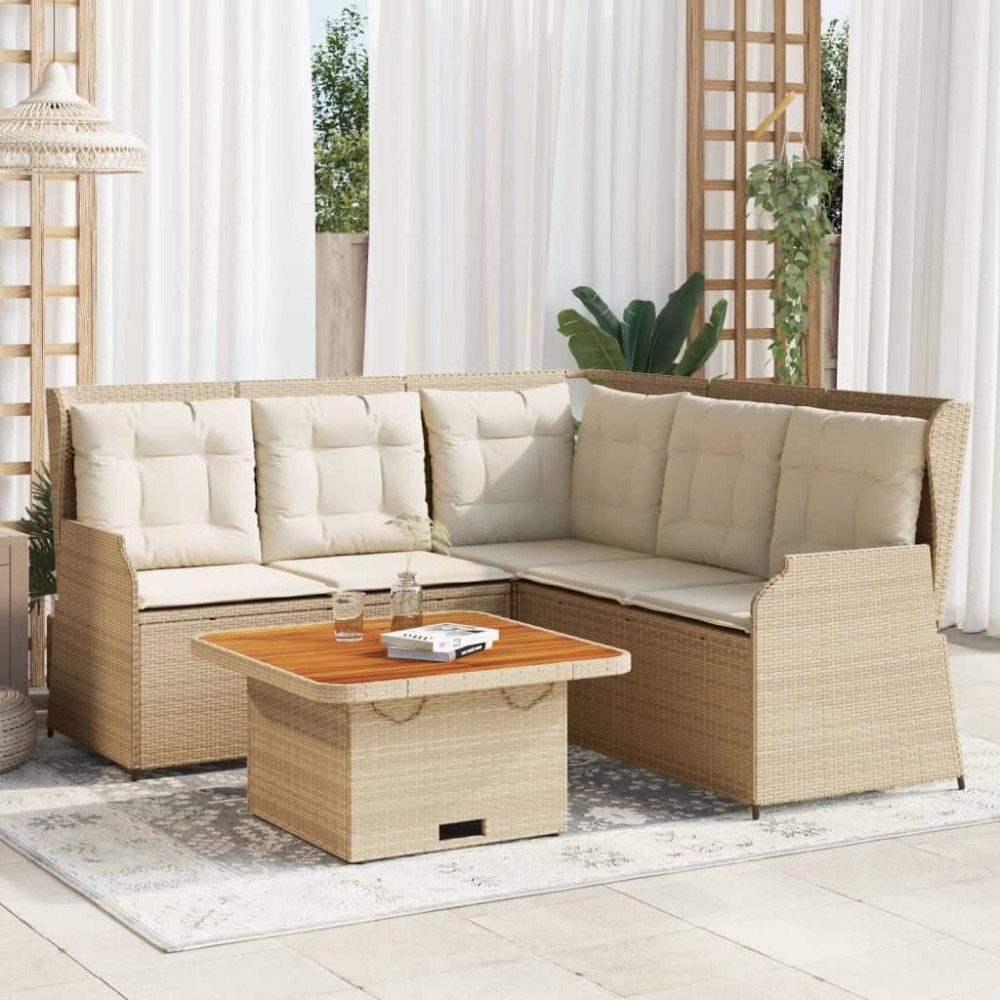 vidaXL Loungegrupp för trädgården med dynor 4 delar konstrotting beige