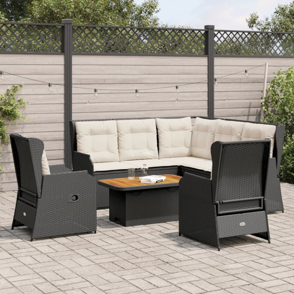 vidaXL Loungegrupp med dynor 6 delar svart konstrotting