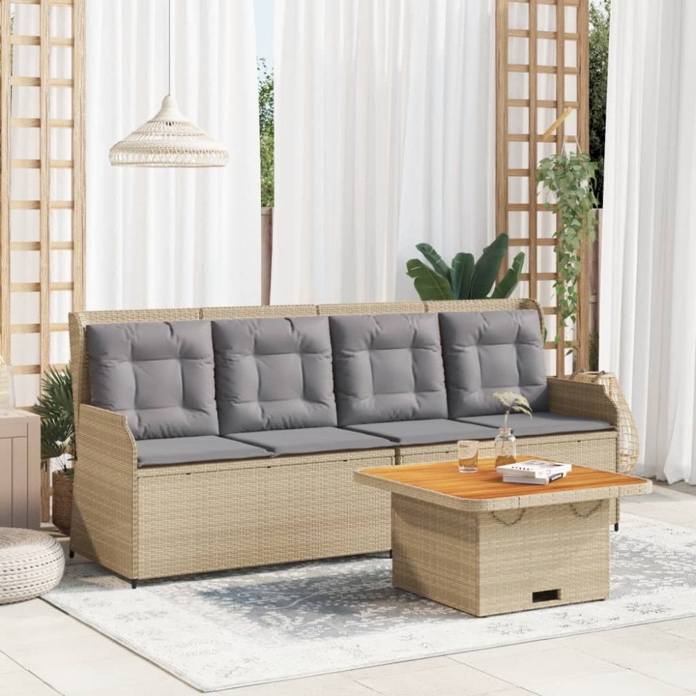 vidaXL Loungegrupp för trädgården med dynor 3 delar konstrotting beige