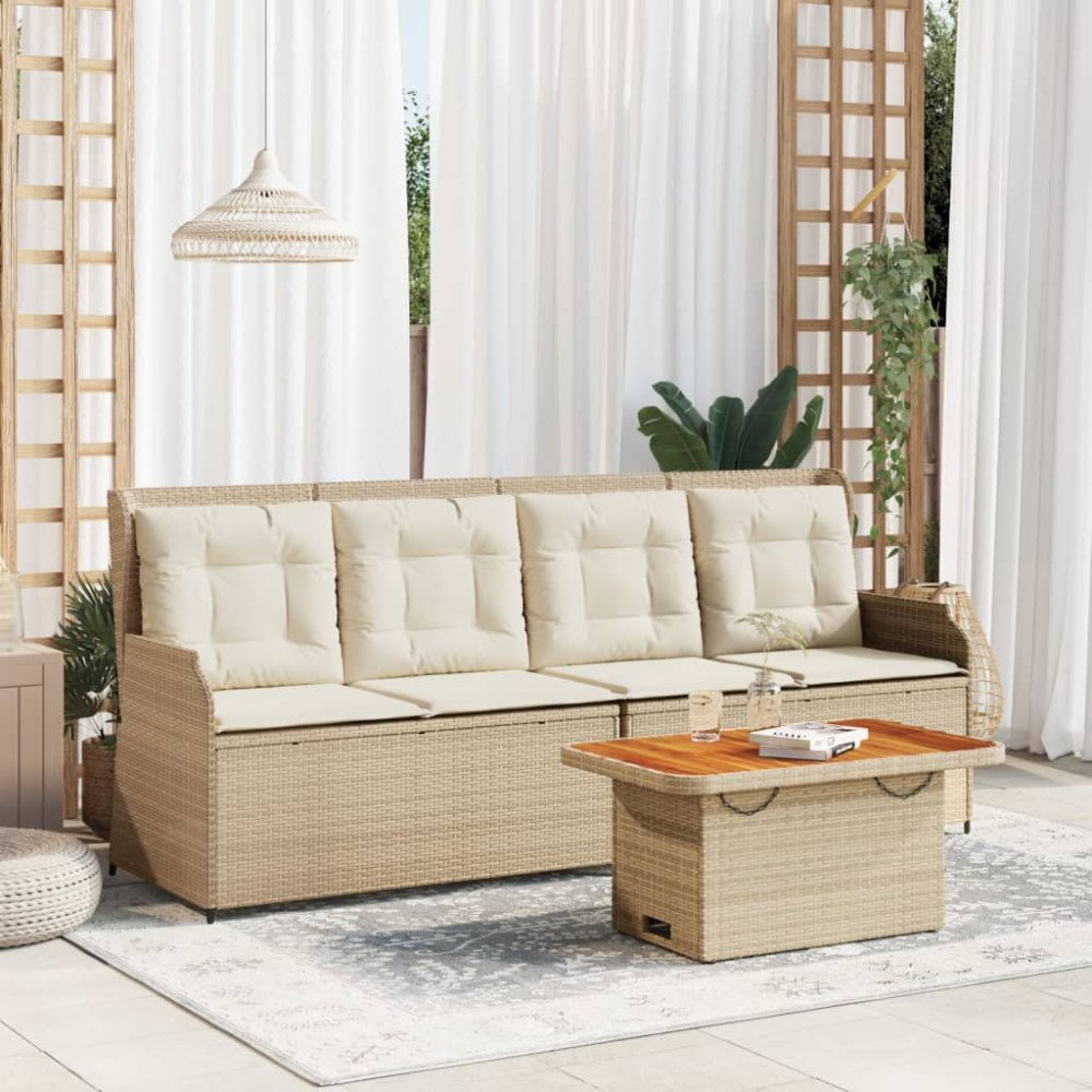 vidaXL Loungegrupp för trädgården med dynor 3 delar konstrotting beige