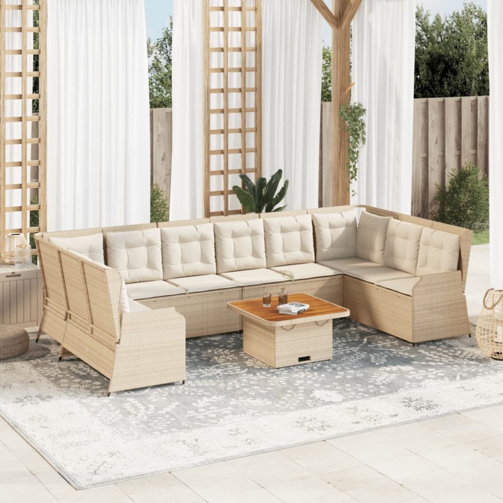 vidaXL Loungegrupp för trädgården med dynor 7 delar konstrotting beige