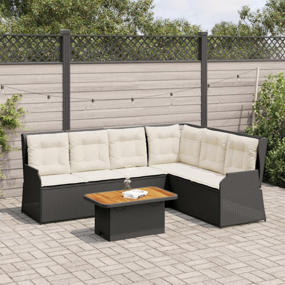 vidaXL Loungegrupp med dynor 5 delar konstrotting svart