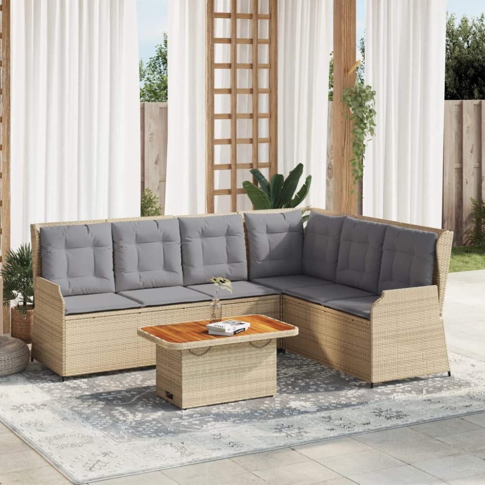 vidaXL Loungegrupp för trädgården med dynor 5 delar konstrotting beige