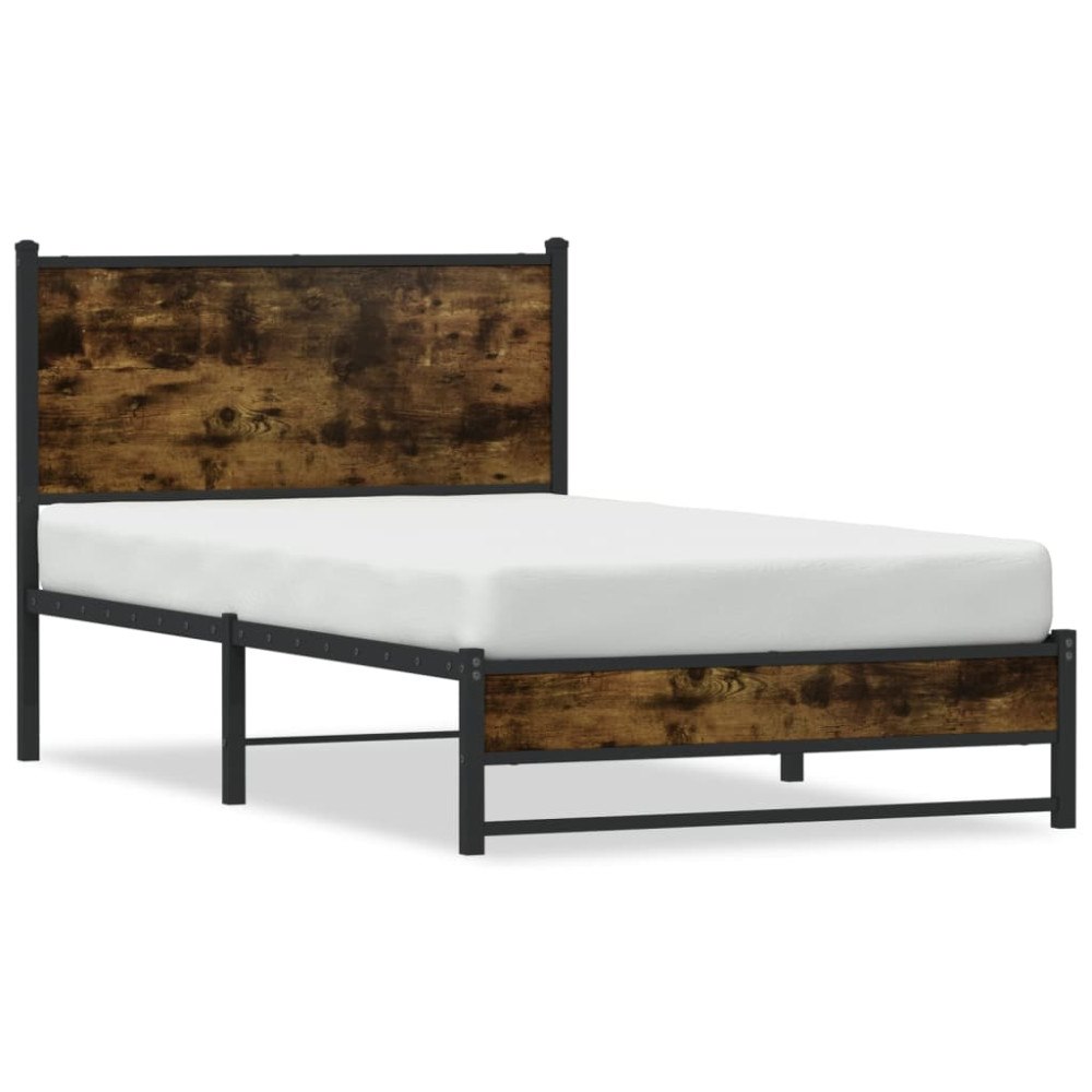 vidaXL Sängram utan madrass metall rökfärgad ek 100x190 cm