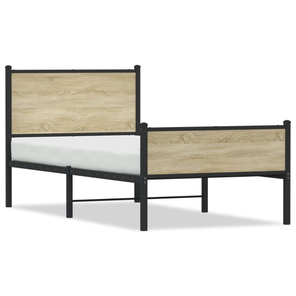 vidaXL Sängram utan madrass metall sonoma-ek 100x190 cm
